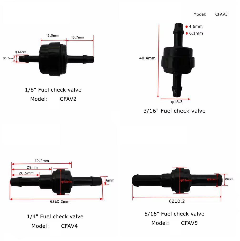 CentIoT - One-Way Non-Return Inline Check Valve - Viton and Nylon PA66 - for Fuel