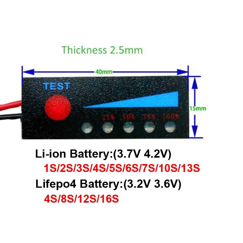 CentIoT - Battery Power Indicator - 18650 Li-ion lipo Lithium Battery Capacity Indicator Power LED Display - with switch 4CM Black (5S 21V)