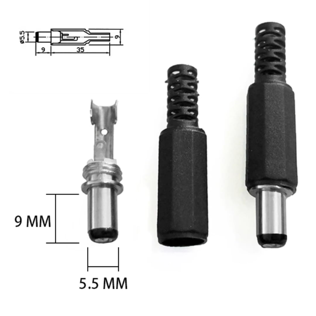 CentIoT - DC Power Plug Female - Cable Mount with plastic case (5.5 x 2.1mm, 9mm long pin - Pack of 10)