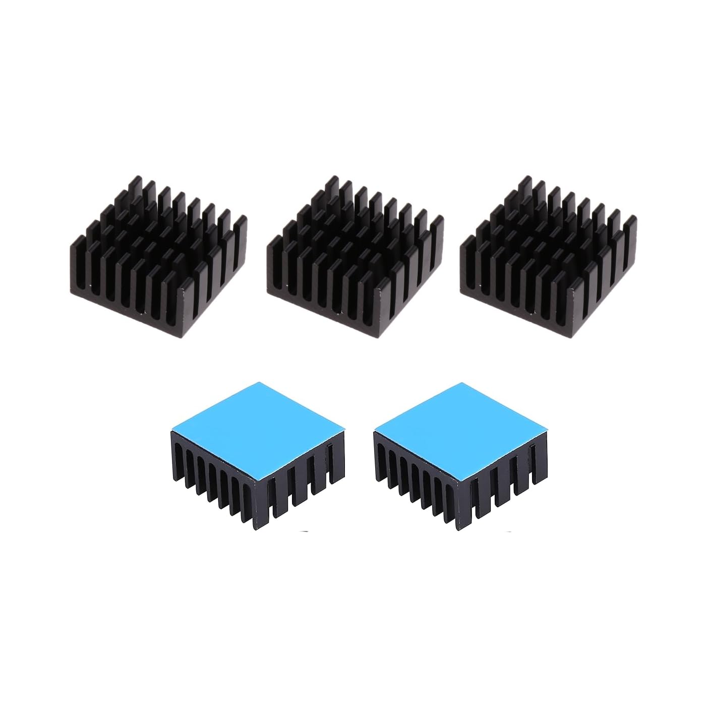 CentIoT - 20X20X10MM Aluminium Heatsink - Slotted Fins Anodised Black with double sided Thermal Sticker (Pack of 5)