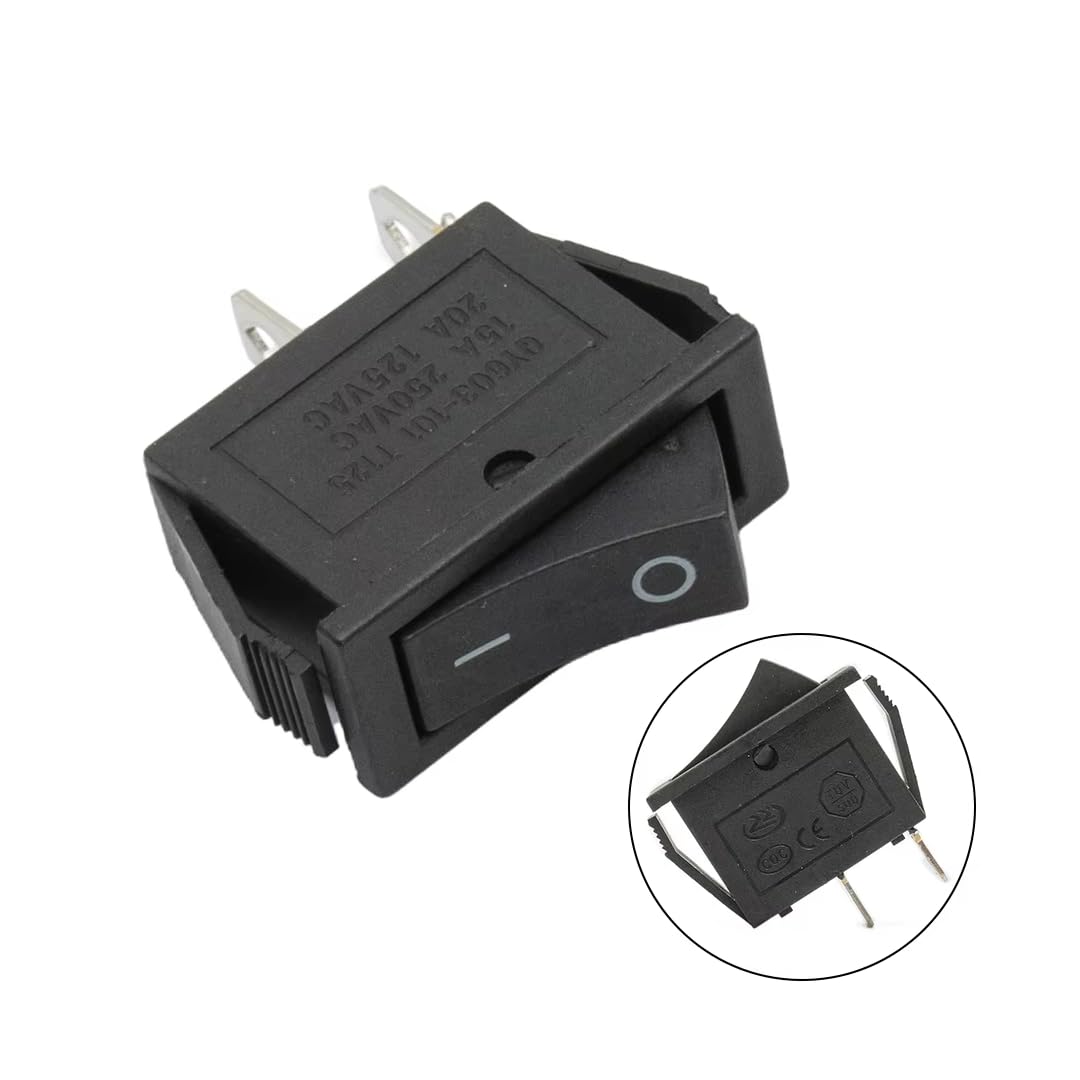 CentIoT - Rocker Switch - KCD3 snap fit 250V 16A (SPST ON-OFF 2 Position, 2PIN, Black Button, Pack of 5)
