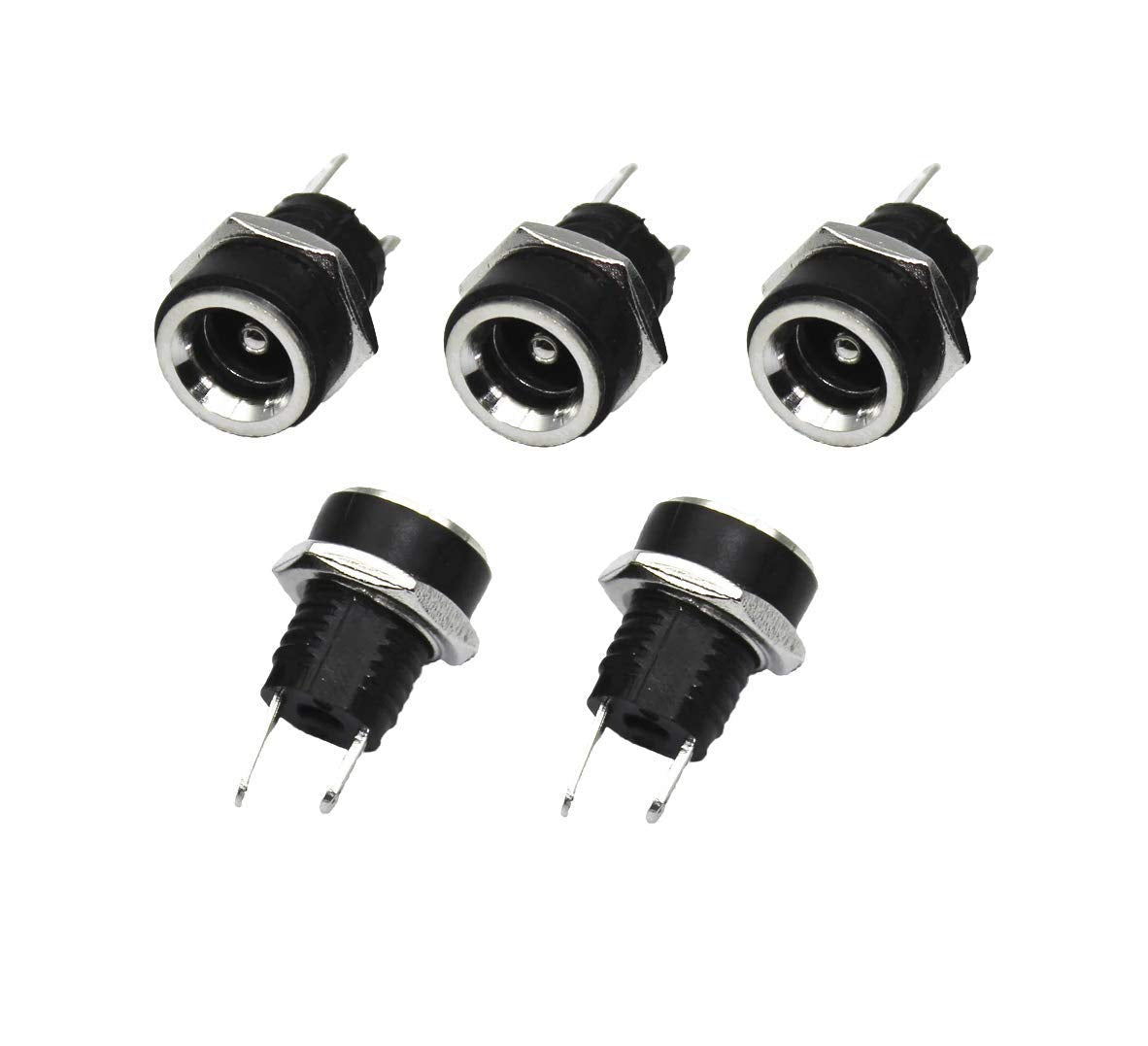 CentIoT - 5PCS DC Power Supply Jack Socket Female Connector - Round Panel Chasis Mount 12V 3A (2.5 x 5.5mm)