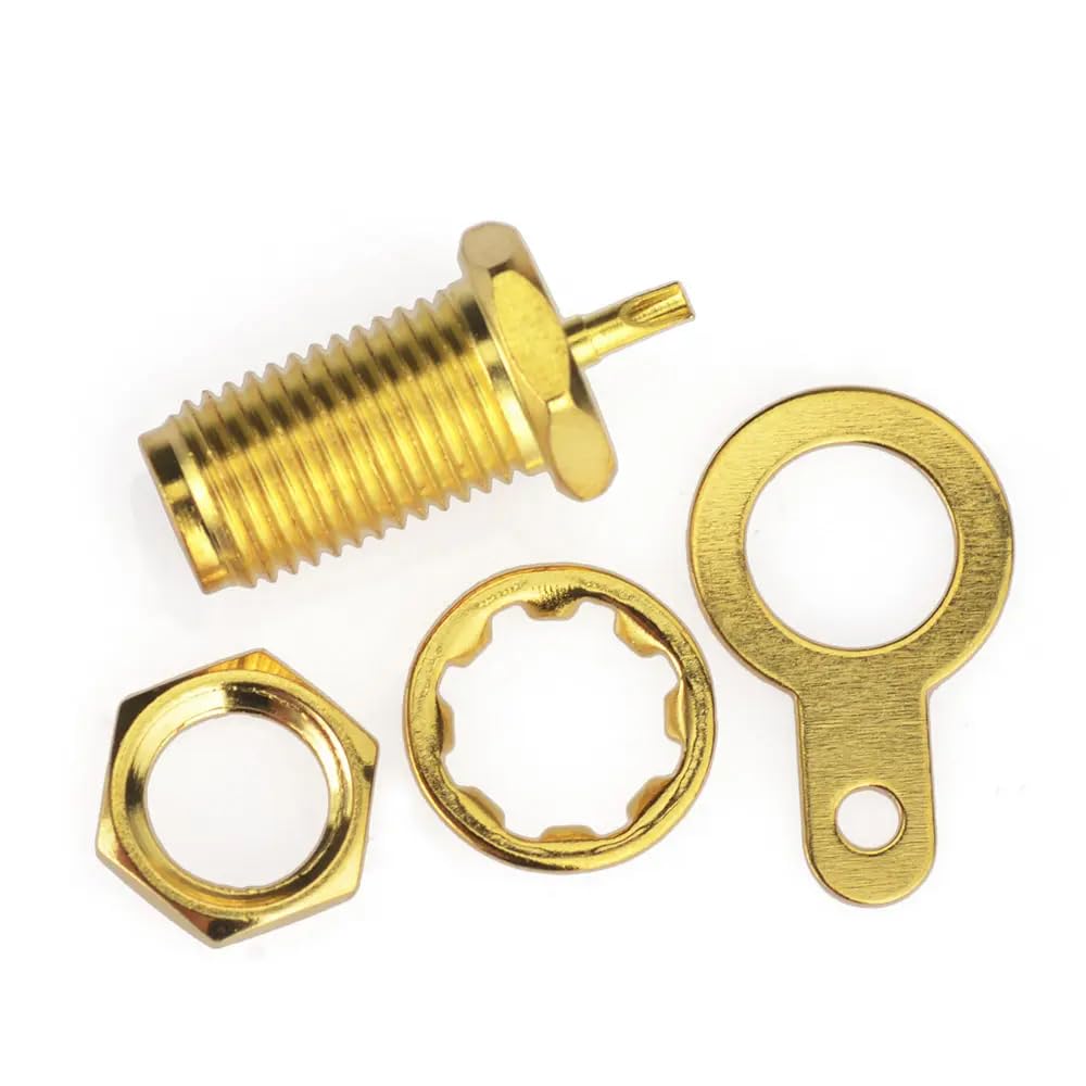 CentIoT - RF Coax Gold Plated with Flange nut Bulkhead Connector Plug (50ohm, SMA Female Jack, Panel Mount)
