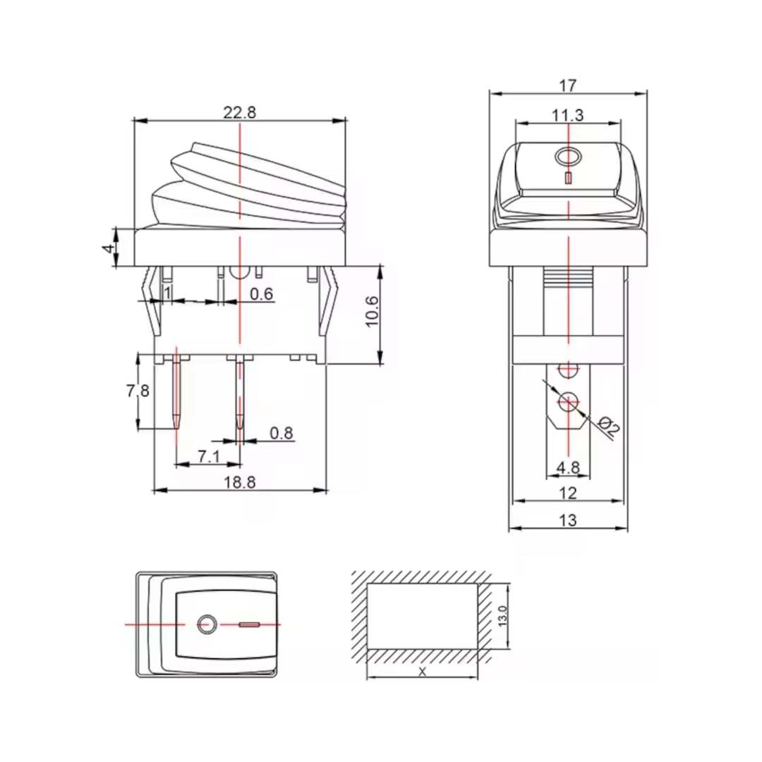 CentIoT - Waterproof Rocker Switch - IP65 KCD1 21 X 15MM 250V 6A 3PIN ON-OFF-ON SPDT 3 Positions