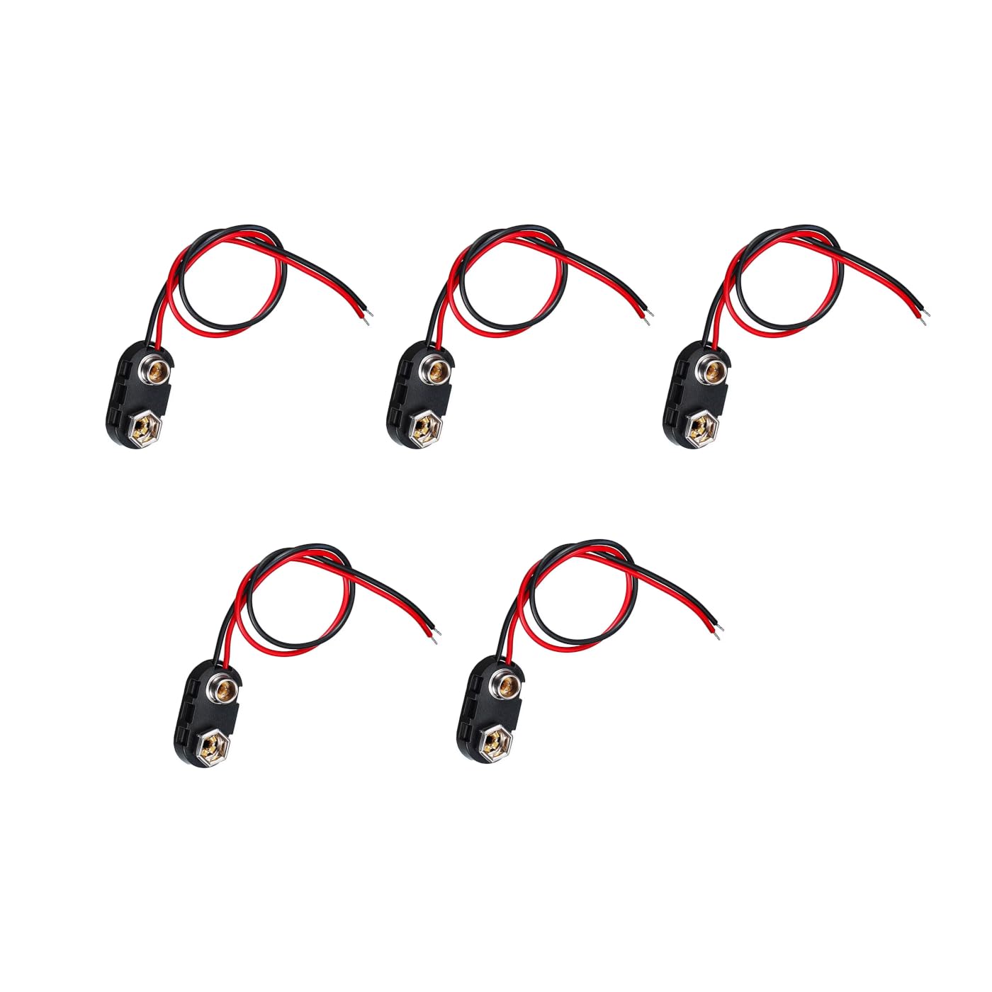 CentIoT - 9V Battery Snap Power Clip Connector to Open Wire 26AWG - Hard Plastic ABS Connector (Pack of 5)