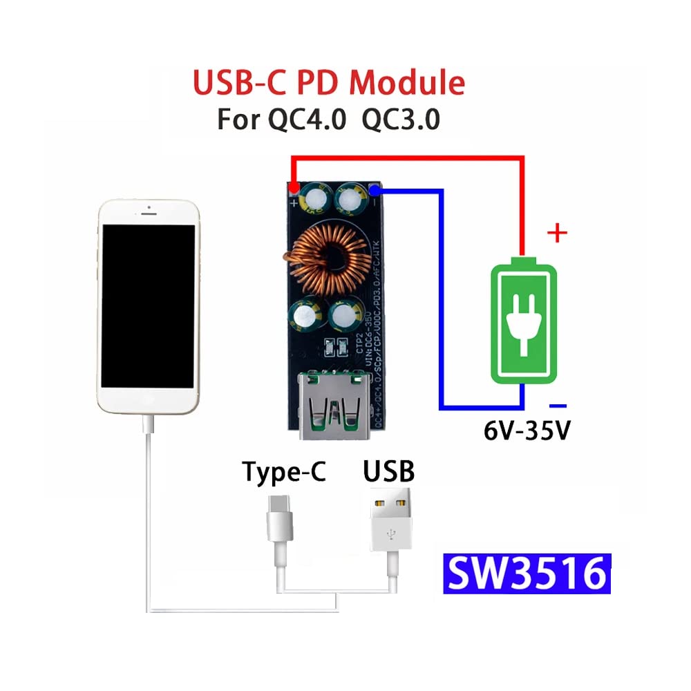 CentIoT - SW3516 Quick Fast Charge Adapter Module 6-35V DC to USB PD QC4.0 PD3.0 Type-C - Support VOOC