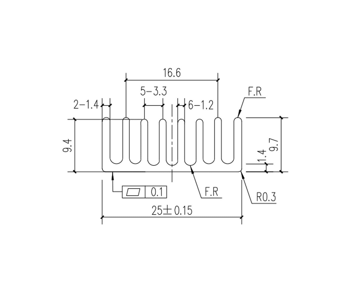 CentIoT - 25X25X10MM Aluminium Heatsink - Slotted Fins Anodised Black with 3M Tape