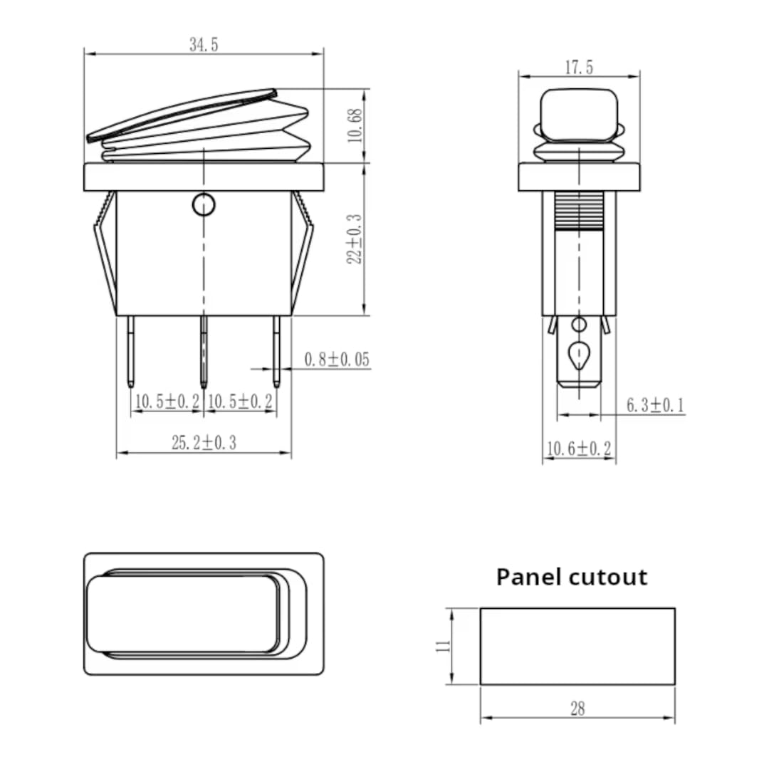CentIoT - Waterproof Rocker Switch - IP65 KCD3 250V 35X18mm 15A 3PIN ON-OFF-ON SPDT
