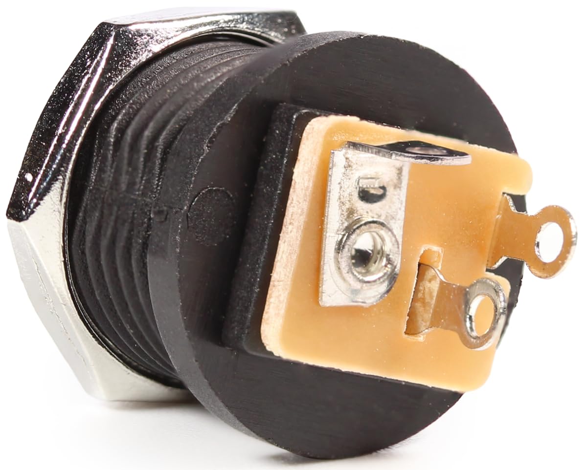CentIoT - DC Jack Male Socket Connector - Round Panel Chasis Mount 12V 3A (Front Thread Center pin 2.1mm x 5.5, 5pcs)
