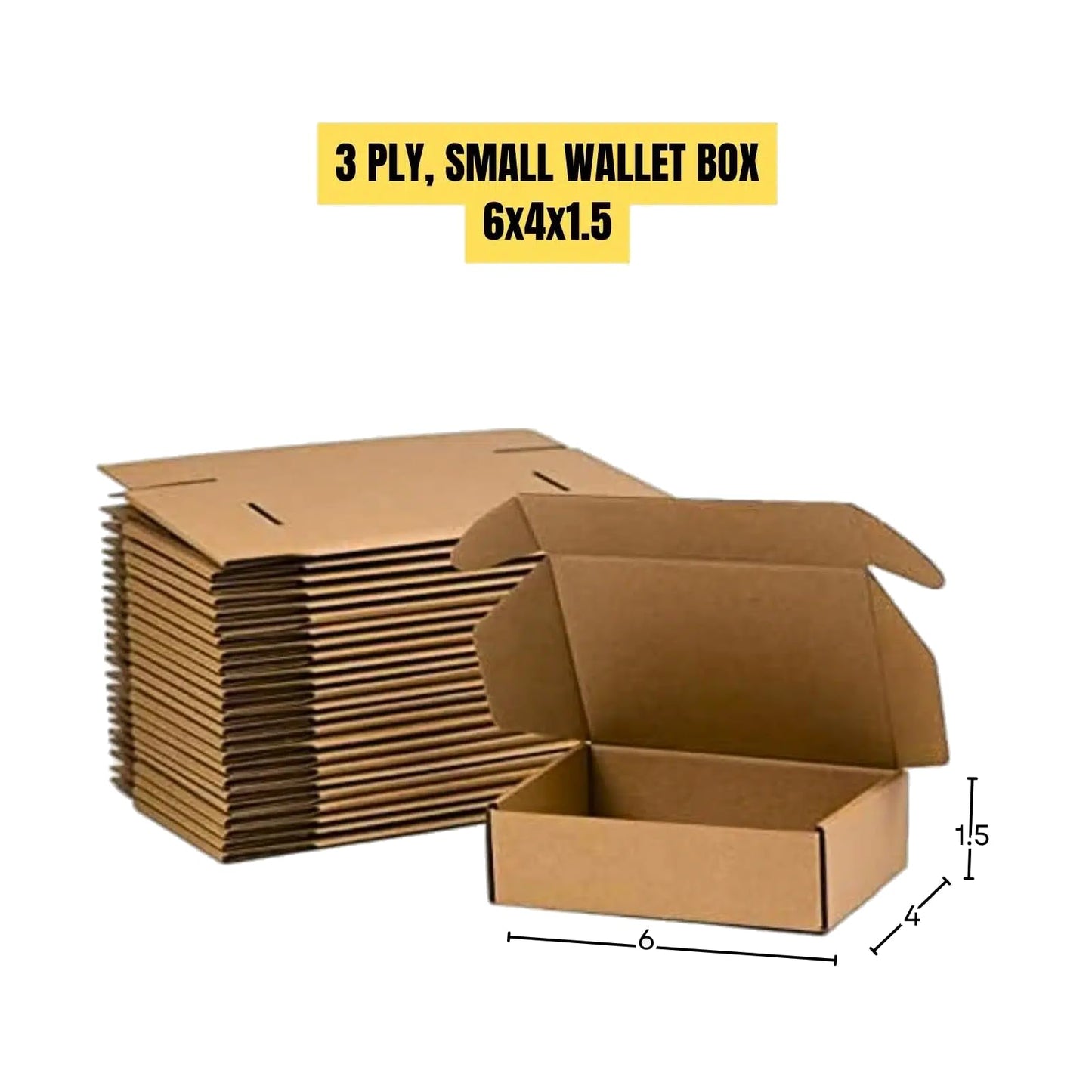 CentIoT - Corrugated Shipping Courier Sturdy Box - 3Ply Self-lock, Length 6 Inch - Width 4 Inch - Height 1.5 Inch (6x4x1.5 Inches, Brown Color)