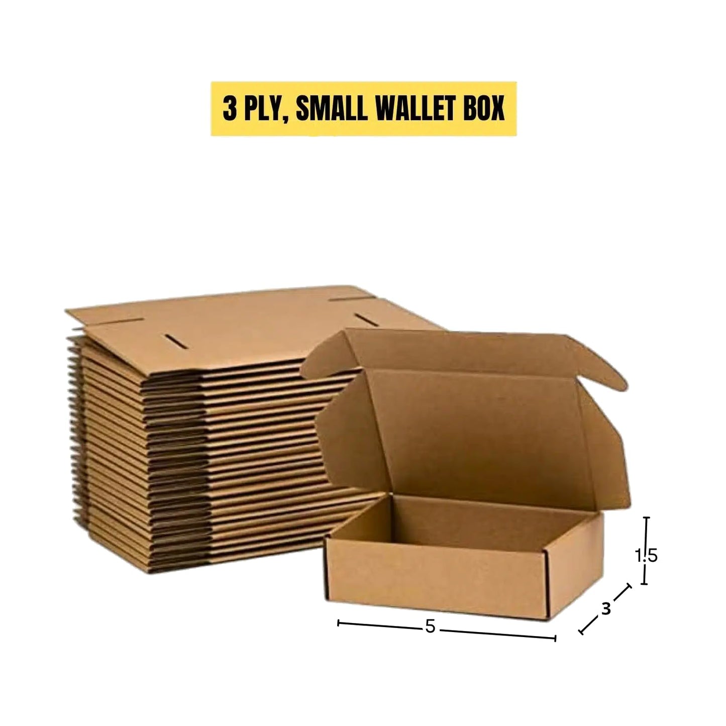 CentIoT - Corrugated Shipping Courier Sturdy Box - 3Ply Self-lock, Length 5 Inch - Width 3 Inch - Height 1.5 Inch (5x3x1.5 Inches, Brown Color)