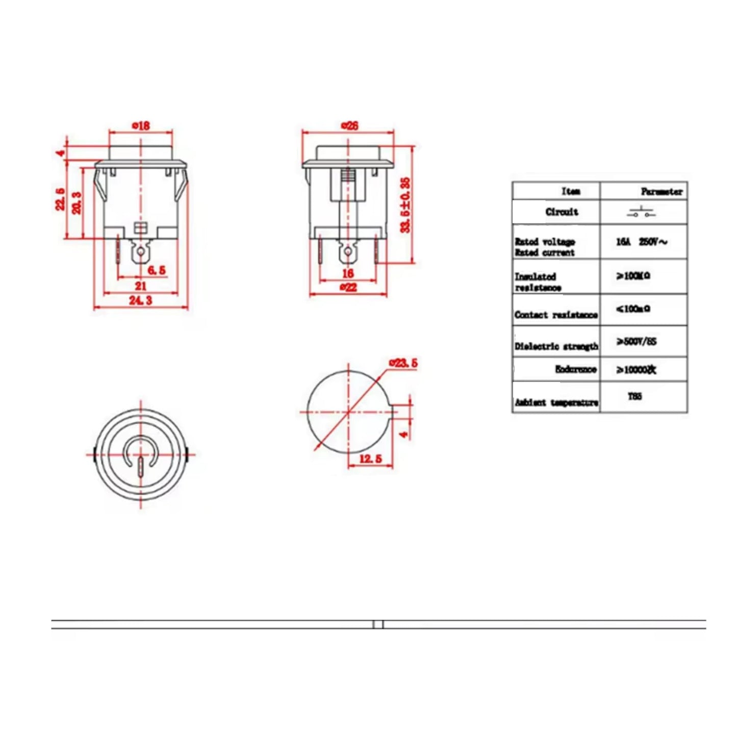 CentIoT - Illuminated LED SPST ON/OFF Circular Push Button self-locking Switch - 22MM 3Pin latching