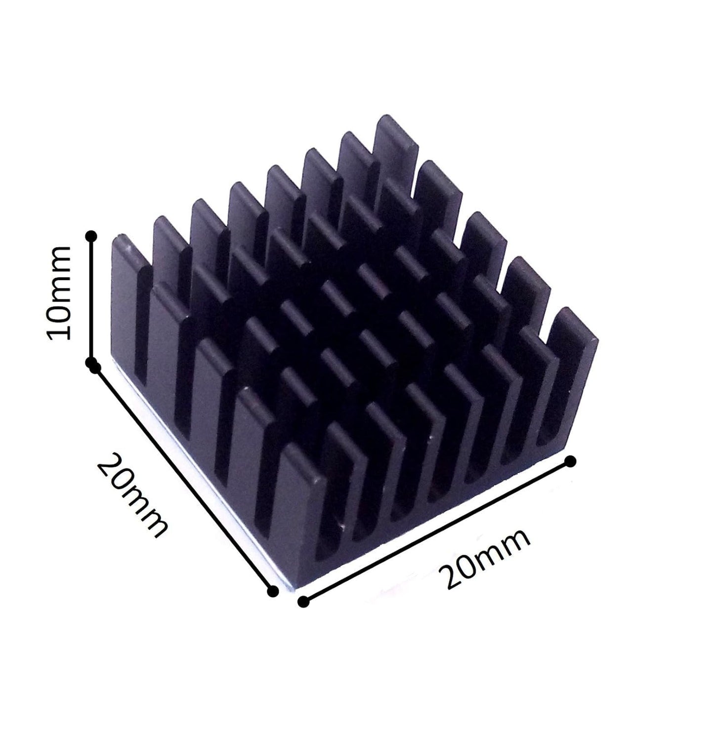 CentIoT - 20X20X10MM Aluminium Heatsink - Slotted Fins Anodised Black (Pack of 5)