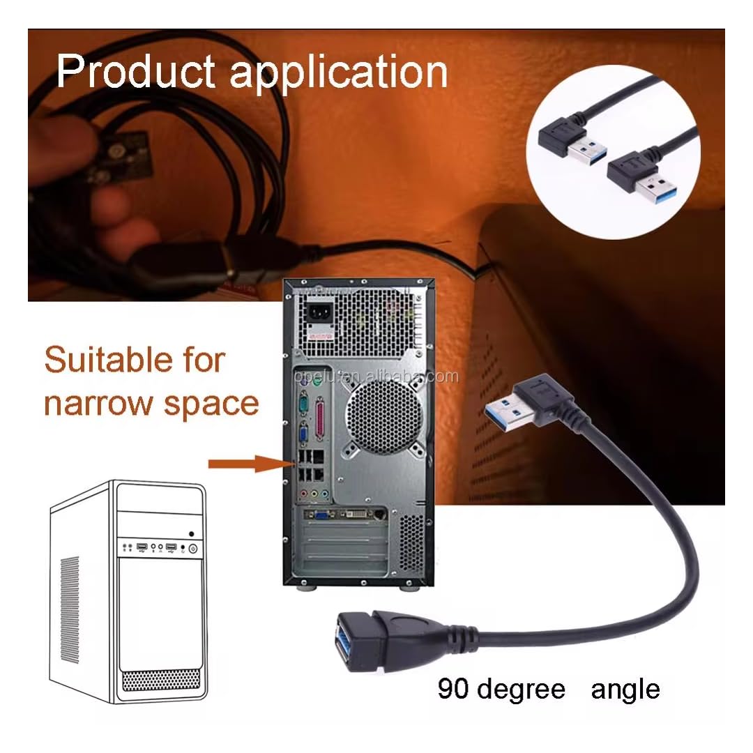 CentIoT - USB to USB Coupler Adapter Converter Cable - USB 3.0 Right Angled 90 Degree Type A Female to Type A Male Connector (15CM Cable, 4 Types Combo)