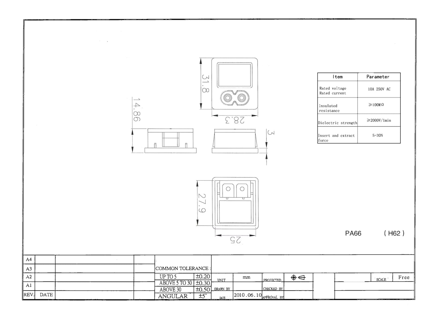 CentIoT - IEC320 C8 Power Cord Inlet Socket Receptacle - ON-Off 4PIN DPST Rocker Switch