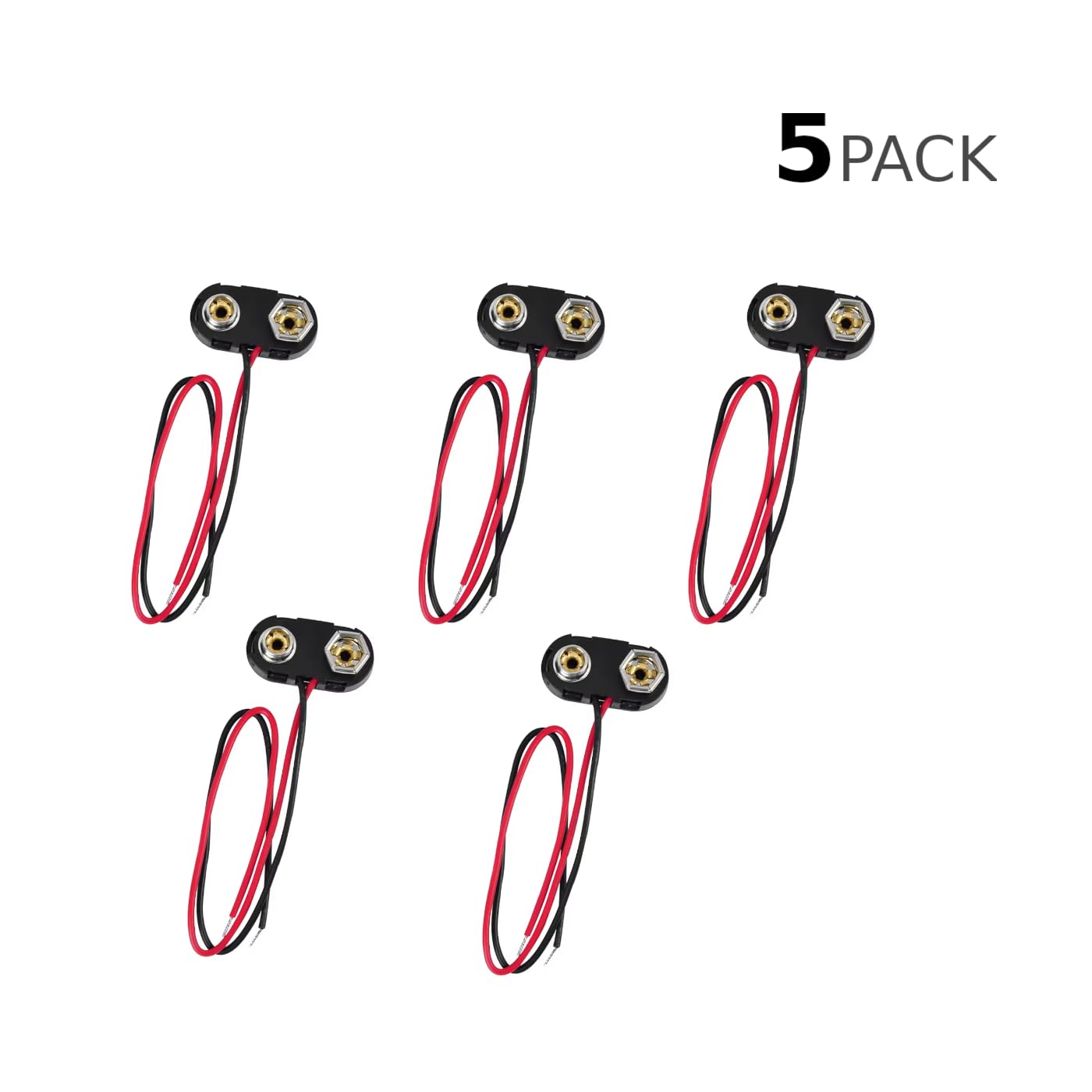 CentIoT - 9V Battery Snap Power Clip Connector to Open Wire 26AWG - Hard Plastic ABS Connector (T Type, Pack of 5)