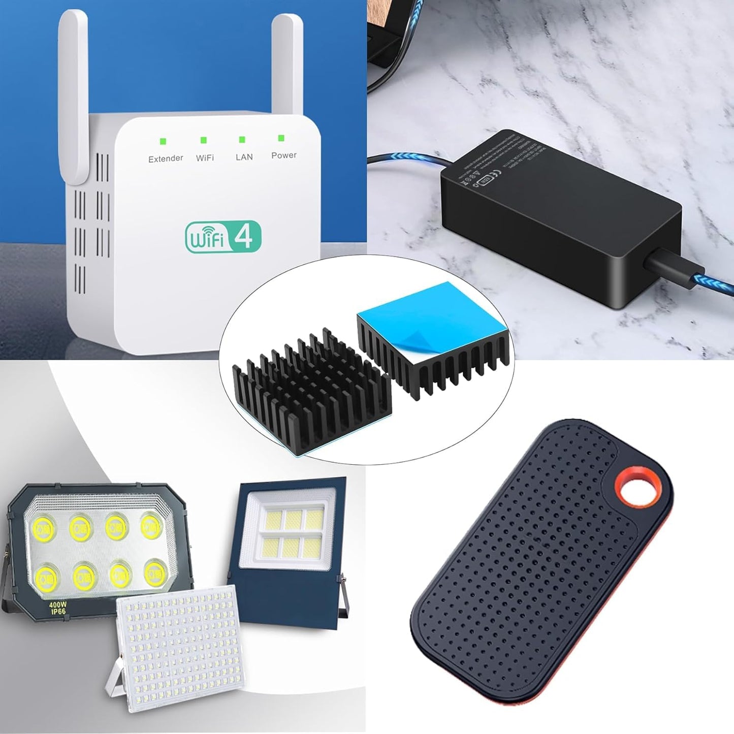 CentIoT - 25X25X10MM Aluminium Heatsink - Slotted Fins Anodised Black with 3M Tape