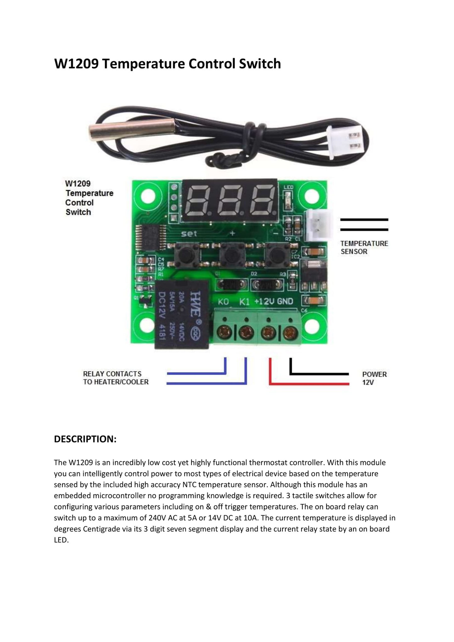 CentIoT® - Digital Thermostat/Temperature/Thermo Controller Switch Module | Waterproof NTC Sensor