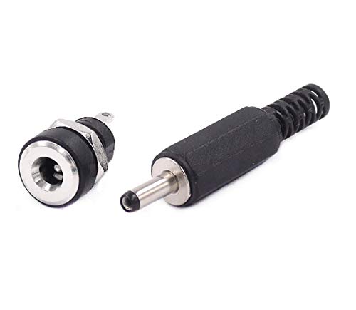 CentIoT - 2PCS DC Power Supply Jack Socket Female Connector - Round Panel Chasis Mount 12V 3A - 1PCS Male + 1PCS Female 1.3 x 3.5mm
