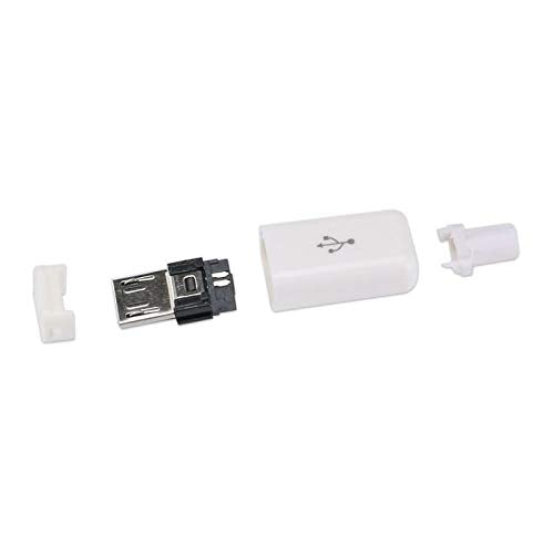 CentIoT - 10pcs White Type B Micro USB MALE USB 2.0 - 5 Pin Plug Connector - With Plastic Cover - DIY Kit (6mm White)