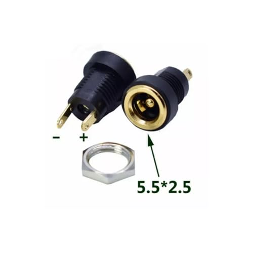 CentIoT - DC Power Supply Jack Socket Male Connector - Round Panel Chasis Mount 12V 3A (5PCS 2.5 x 5.5MM Gold Plated)