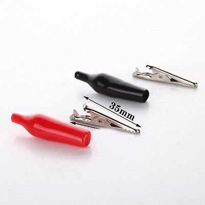 CentIoT - 35 MM Alligator Clip Small size Crocodile clips test leads - 10PCS 5 Red + 5 Black (Soft handle)