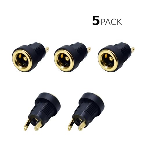 CentIoT - DC Power Supply Jack Socket Male Connector - Round Panel Chasis Mount 12V 3A (5PCS 2.5 x 5.5MM Gold Plated)