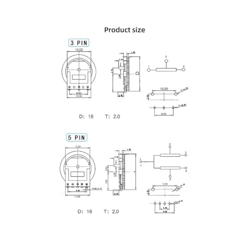 CentIoT - Gear Potentiometer Single Pot Dial Volume Switch 16 x 2mm 5Pin - Pack of 5