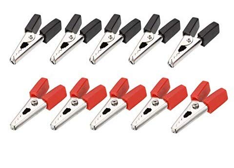 CENTIoT - 35 MM Alligator Small size Metal crocodile clips test leads - 10PCS 5 Red + 5 Black (Hard Plastic Handle)