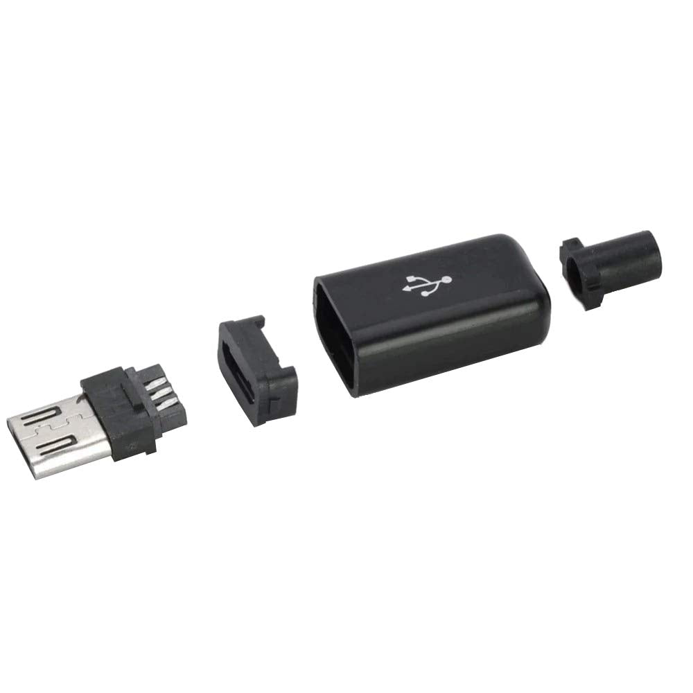 CentIoT - 10pcs Black Type B Micro USB MALE USB 2.0 - 5 Pin Plug Connector - With Plastic Cover - DIY Kit (Black)