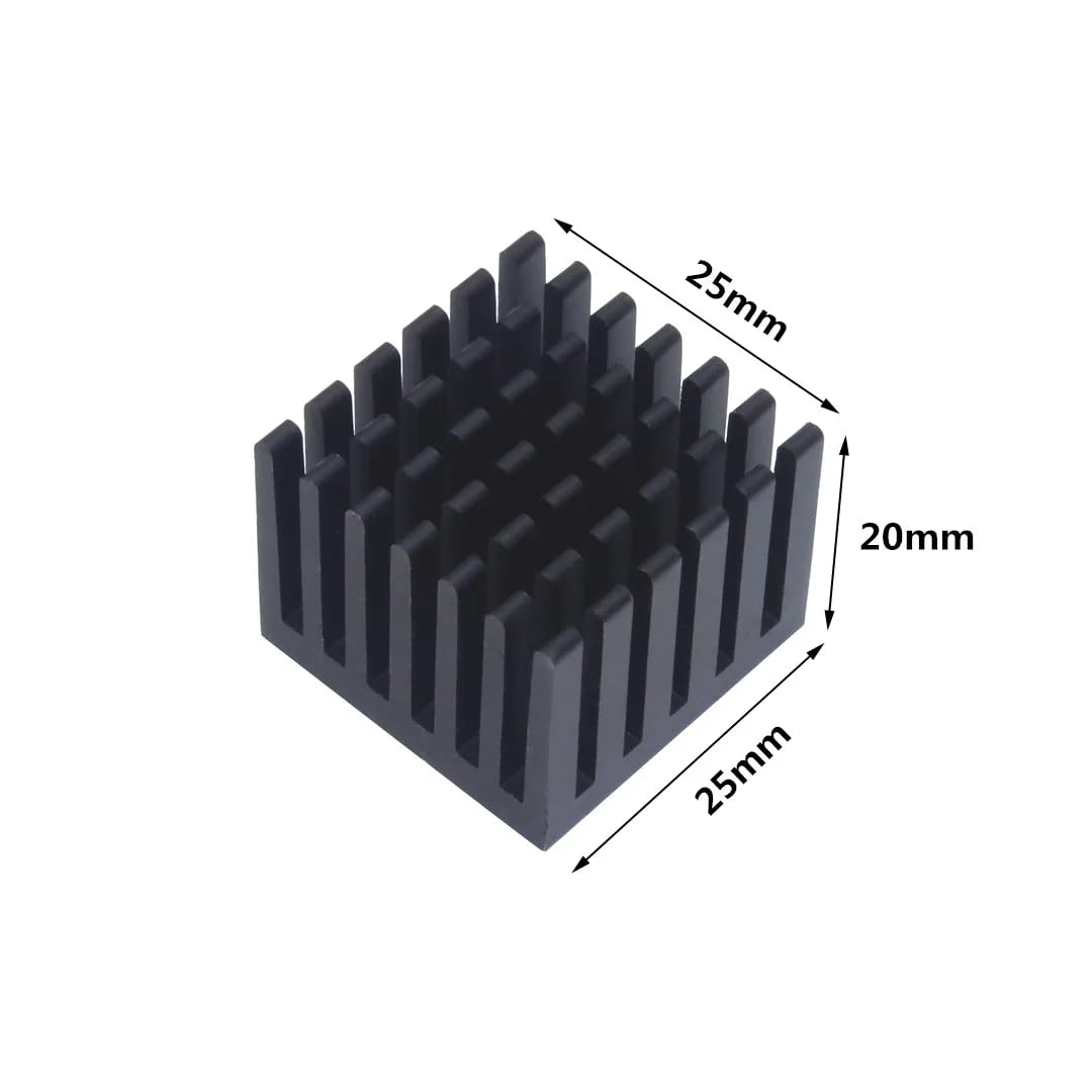CentIoT - 25X25X20MM Aluminium Heatsink - Slotted Fins Anodised Black (pack of 5)