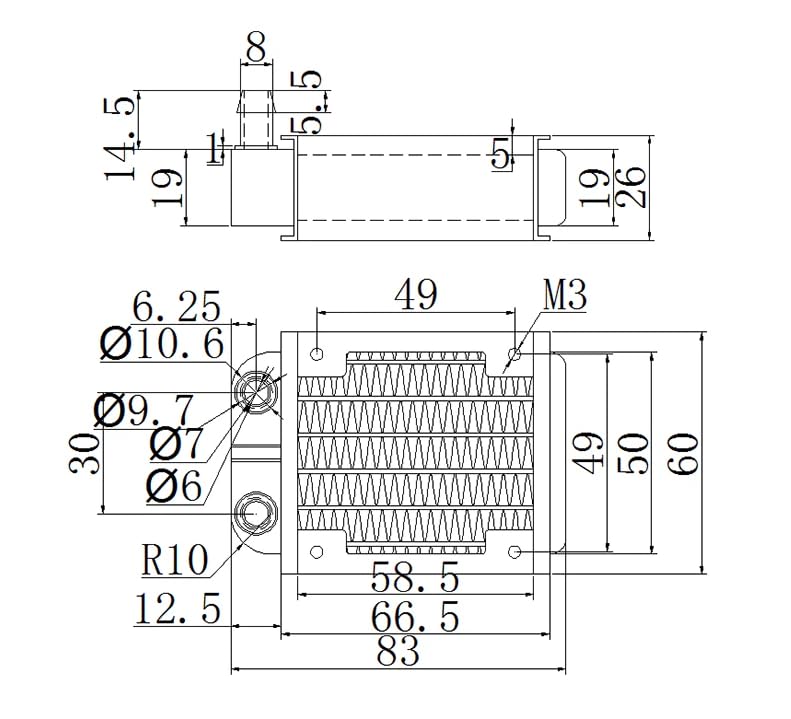 CentIoT - Radiator Water Cooler Tubes Heat Exchanger Aluminum Water Cooling CPU Heat Sink - For Gaming Computer and Peltier (60mm)
