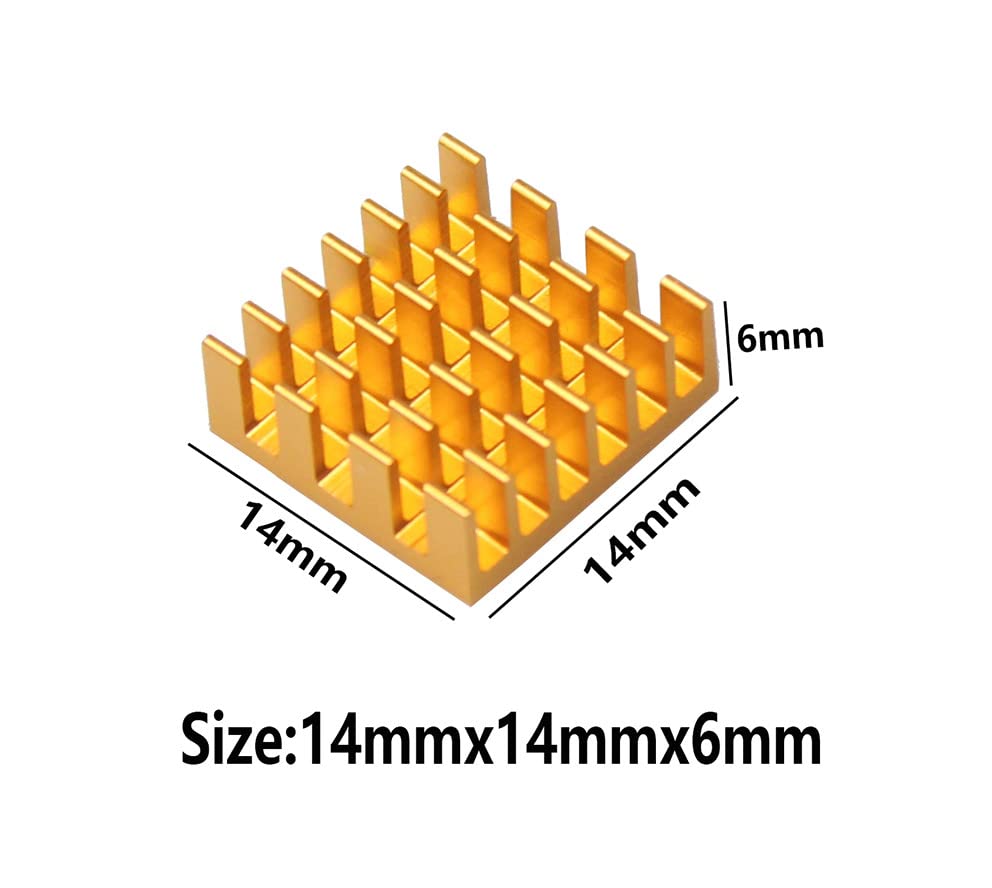 CentIoT - 5PCS 14 x 14 x 6mm Aluminium Heatsink (Cross Cut Fin with 3M, Gold Anodised)