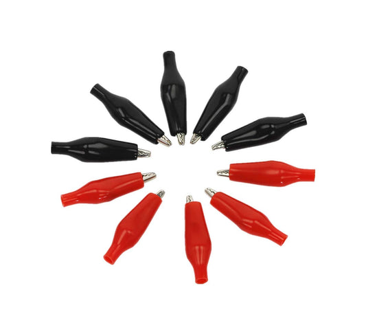 CentIoT - 28 MM Alligator Clip Extra Small size Crocodile clips test leads - 10PCS 5 Red + 5 Black (Soft handle)