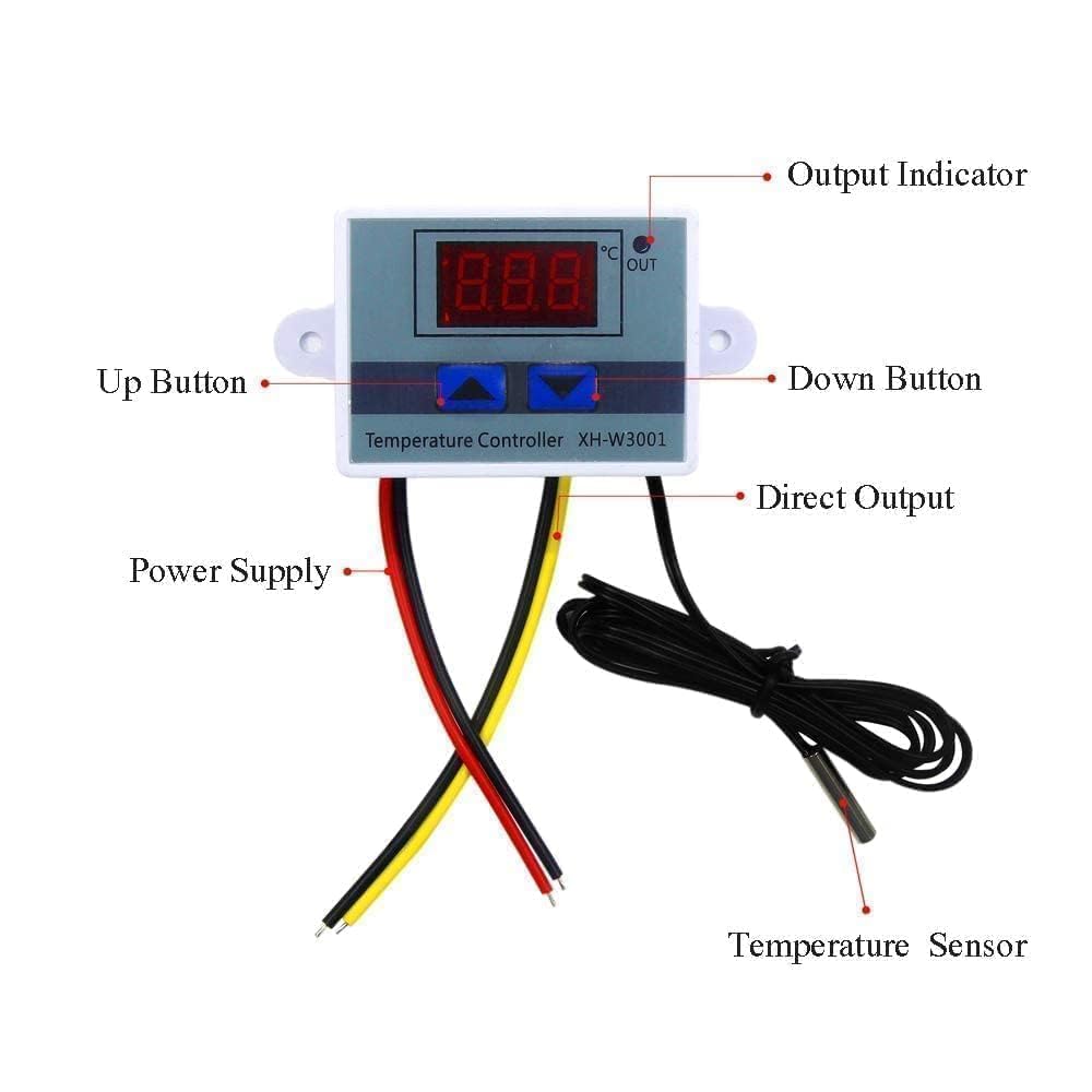 CentIoT - XH-W3001 DC 12V 10A 120W - LED Digital Temperature Controller Thermostat Switch for incubator - with waterproof NTC Sensor