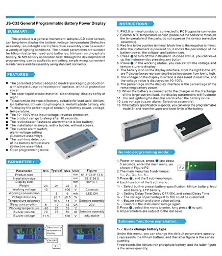 CentIoT - JS-C33 10-100V Programmable Battery capacity voltage indicator with LCD Display - suitable for Lead Acid Lithim Battery