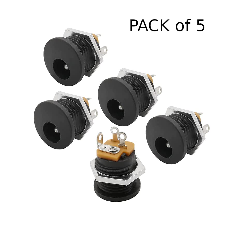 CentIoT - DC Jack Socket Female Connector - Round Panel Chasis Mount 12V 3A (5PCS 9mm Button Jack 2.1 x 5.5mm)