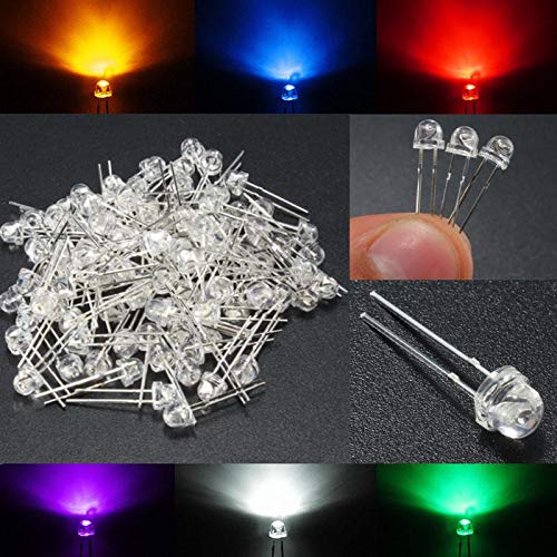 CentIoT - 5mm Straw Hat Transparent Ultra Bright LED (Light Emitting Diode) White,Green,Red,Yellow,Blue Color Each 20Pcs Mix Total - 100Pcs (Mixed)