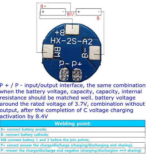 CentIoT - 2S 5A Round 7.4v~8.4V Battery Charging Module PCB BMS Protection Board | For 2 Series lithium LicoO2 Limn2O4 18650 26650 battery