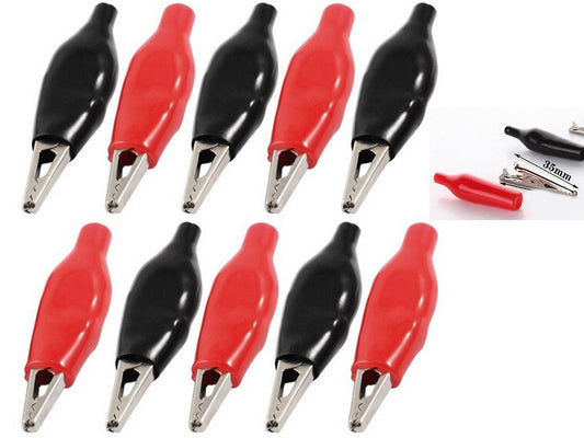 CentIoT - 35 MM Alligator Clip Small size Crocodile clips test leads - 10PCS 5 Red + 5 Black (Soft handle)