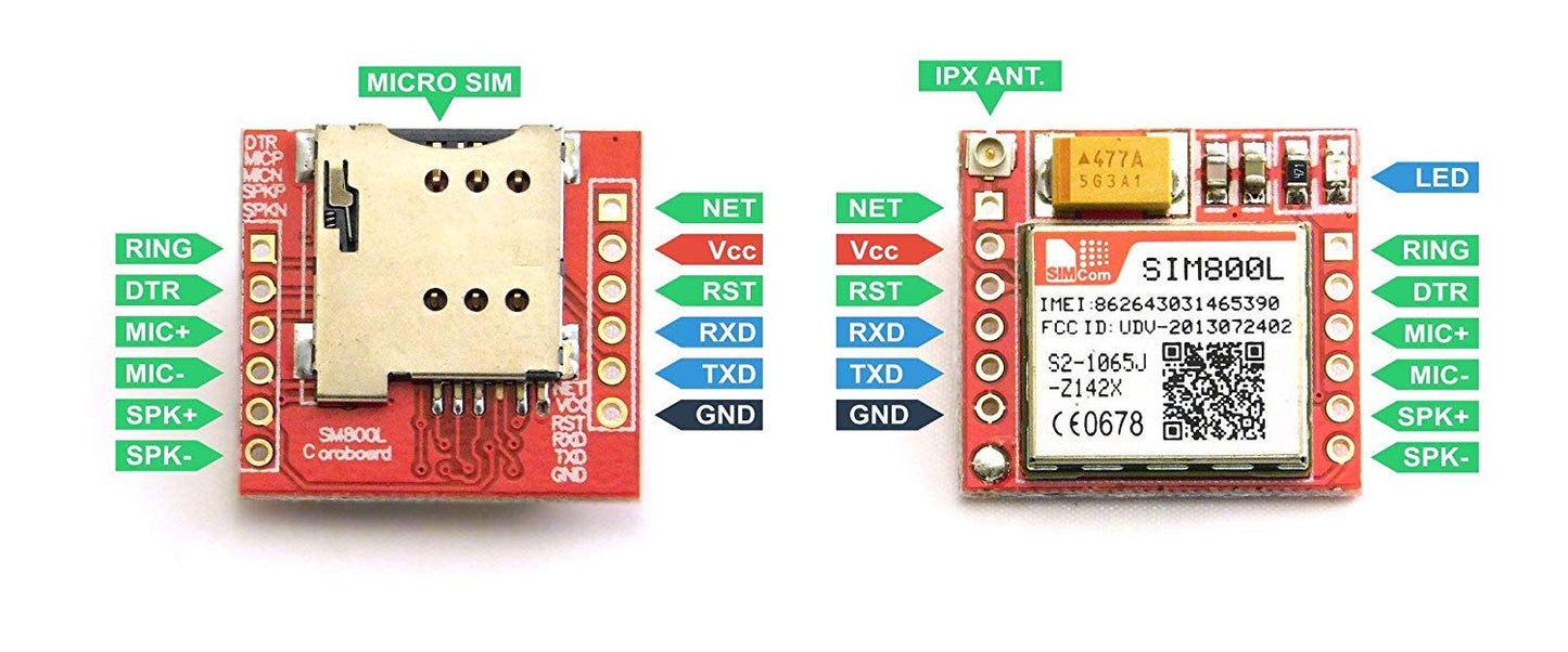 CentIoT - Smallest SIM800L GPRS GSM Module MicroSIM Card Core Board Quad-Band TTL Serial Port - with Antenna