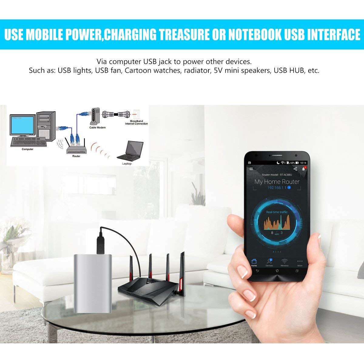 CentIoT - USB DC 5V to 9V DC pin 5.5 x 2.1 mm Male Step up Converter for WiFi Router LED Strip Light (125 cm 9V)