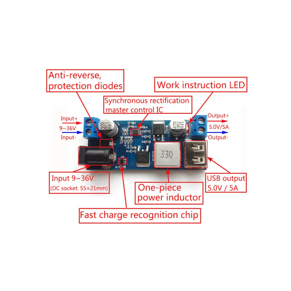 CentIoT - DC-DC XY-3606 36/24V/12V to 5V 5A Power Converter Buck Module - with USB Fast Charging