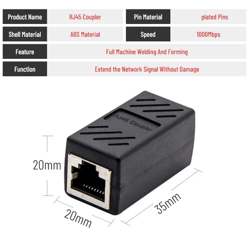 CentIoT - RJ45 Connector Coupler Cat7/Cat6/Cat5e Ethernet Network LAN Pass Through Adapter (36MM)