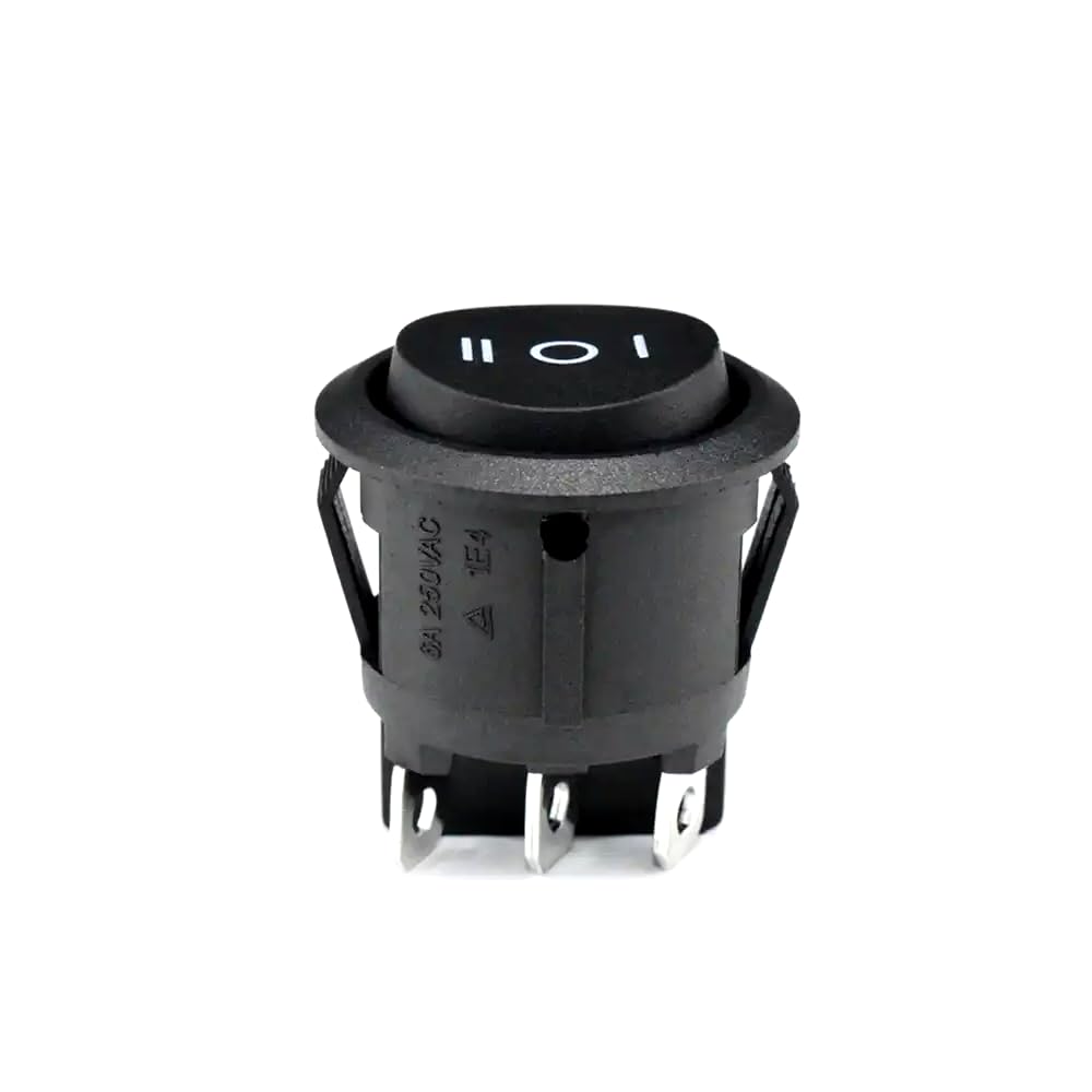 CentIoT - Round Rocker Switch - KCD1 Round bottom snap fit 250V 6A (DPDT I-O-II 3 Position, 250V 6A 6PIN, Black Button)