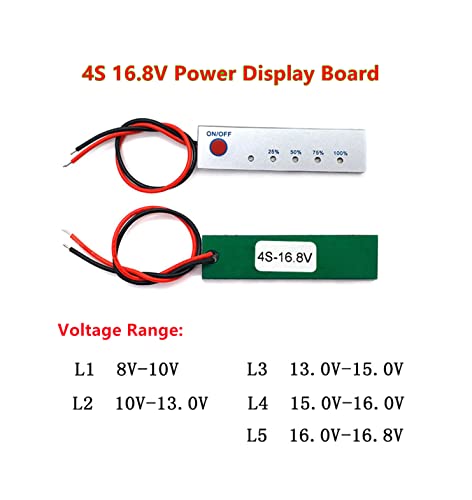 CentIoT - 4S 16.8V Battery Power Indicator - 18650 Li-ion lipo Lithium Battery Capacity Indicator Power LED Display PCB Board Meter Tester - with switch (4S 16.8V NMC)