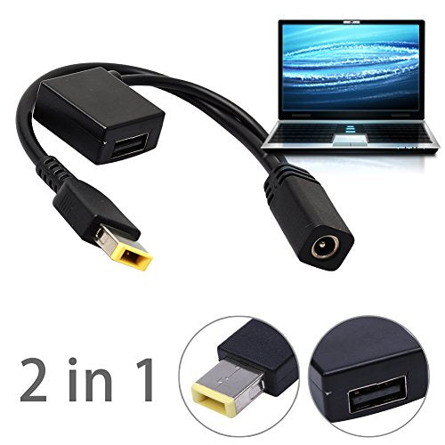 CentIoT - 2 in 1 Power Converter Cable Adapter Round Jack 5.5mm * 2.5mm to Square End Pigtail and USB for Laptop