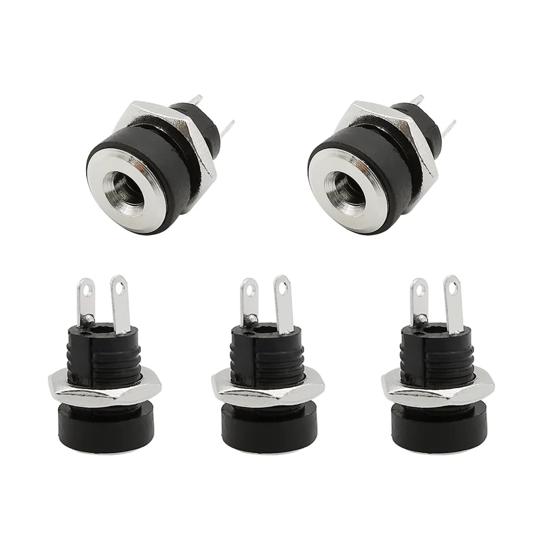 CentIoT - DC Power Supply Jack Male Socket Connector - Round Panel Chasis Mount 12V 3A (1.3 x 3.5mm Jack, 5PCS)