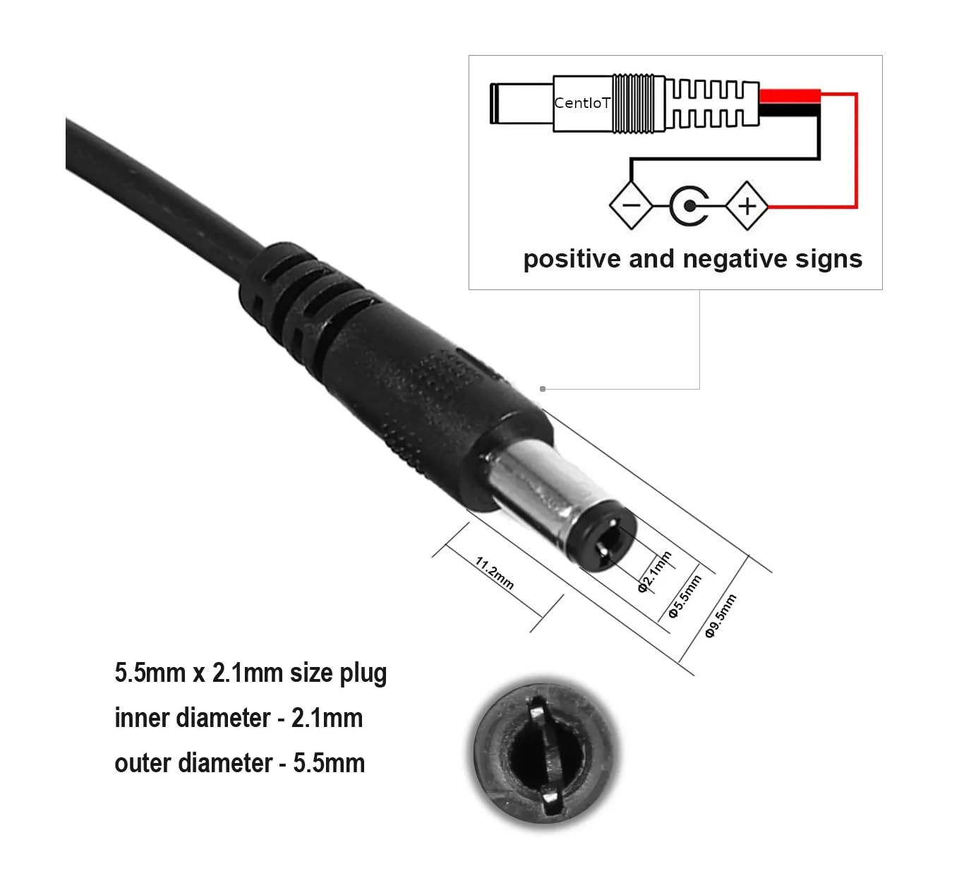 CentIoT - DC Male Jack 1 to 2 way Female Plug - V Splitter Power Cable