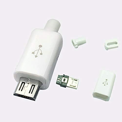 CentIoT - 10pcs White Type B Micro USB MALE USB 2.0 - 5 Pin Plug Connector - With Plastic Cover - DIY Kit (6mm White)